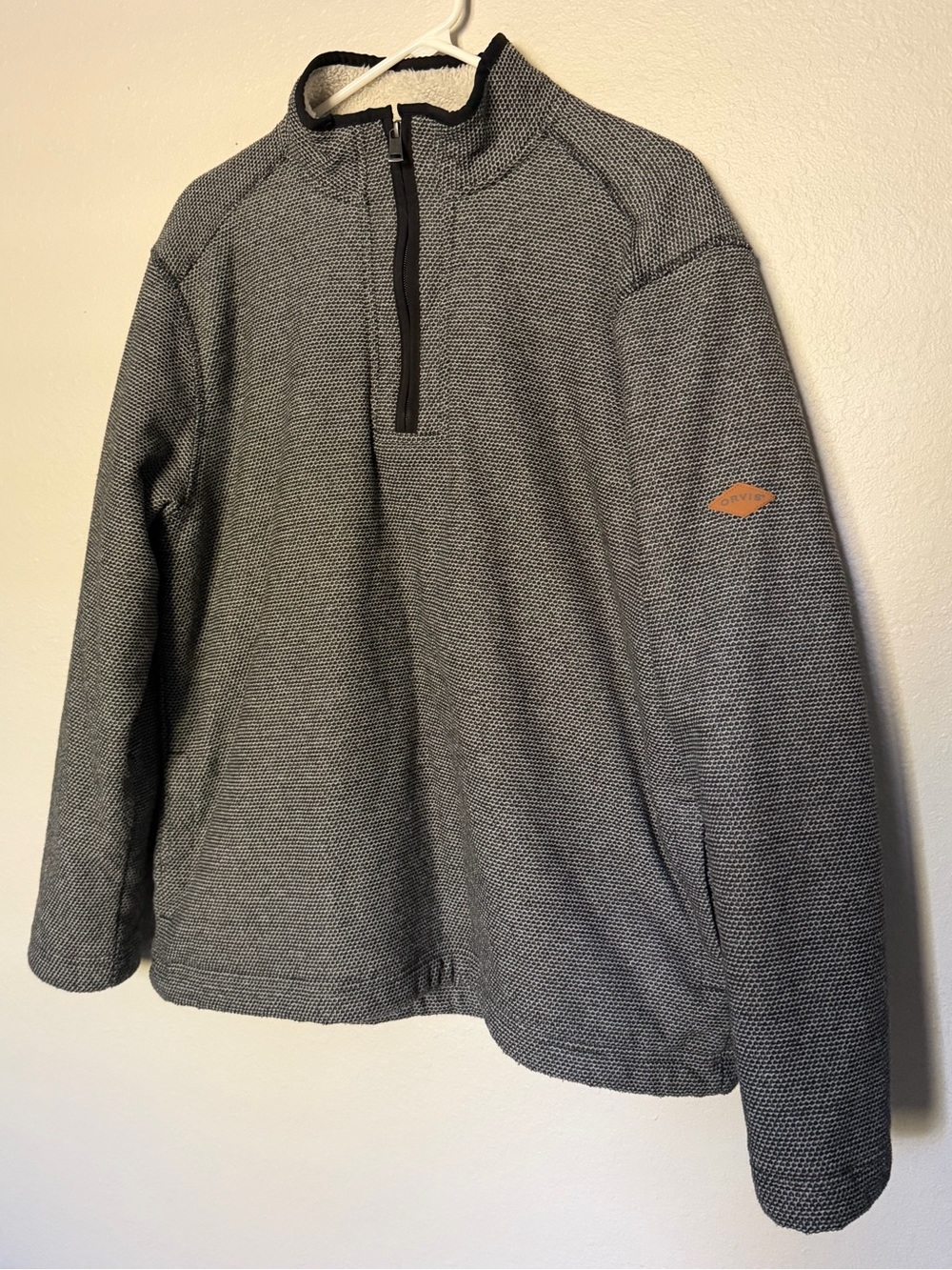 Orvis Men’s L Sherpa Lined Quarter Zip Pullover Gray Color
